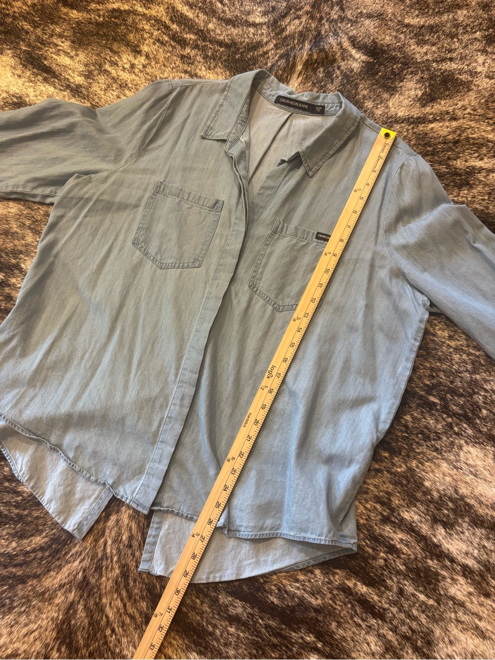 Calvin Klein Jeans Chambray Button Up Top Size XL, Cotton / Tencel Lyocell Blend - Picture 7 of 8